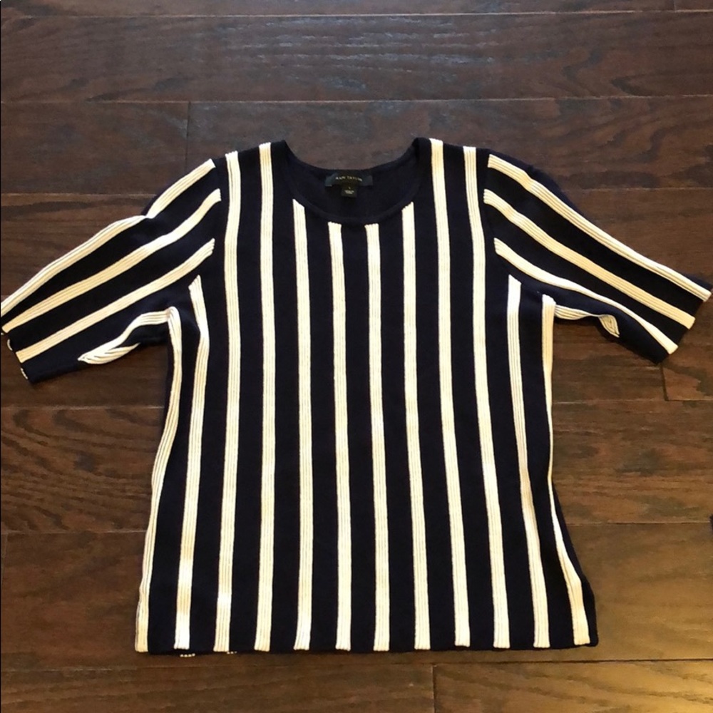Ann Taylor navy blue and white vertical strip top